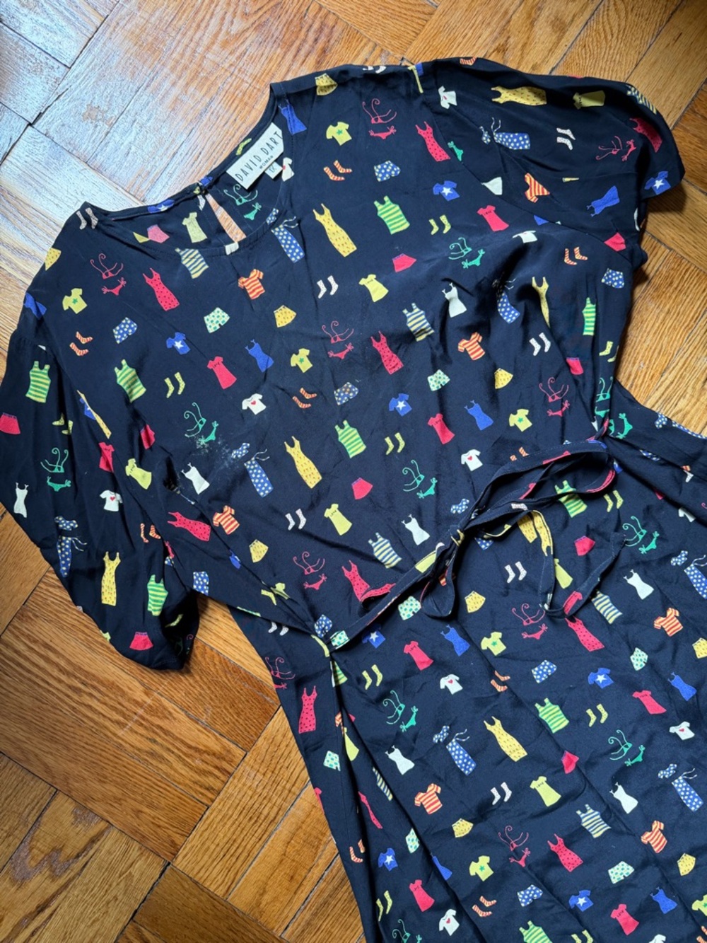 Vintage Maximalism Black Dress with Colorful Mini Dress Print